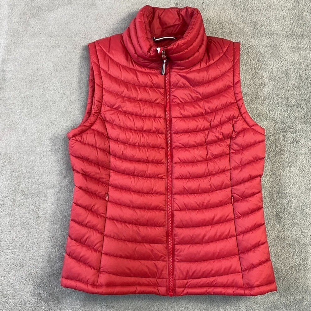 Tommy Hilfiger Vest Womens M Red Puffer‎ Zip Quilt Collar Pockets Outdoor Hiking